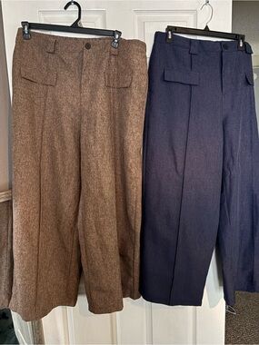 Ladies Wide-Leg Dress Trousers in Brown and Navy - Classic Tailored Look